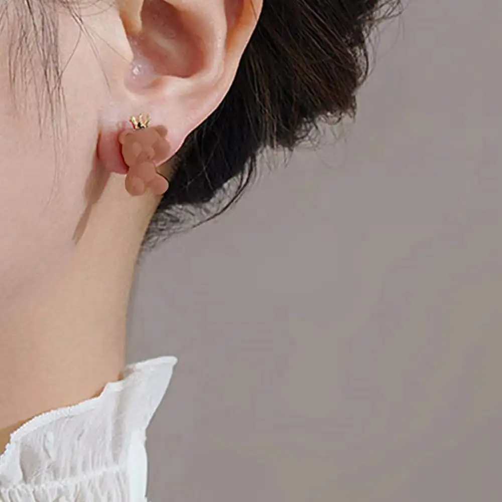 autumn winter accessories 925 Silver Needle Cartoon stud earrings Girl Plush Rabbit Little bear Lovely flocked Earrings