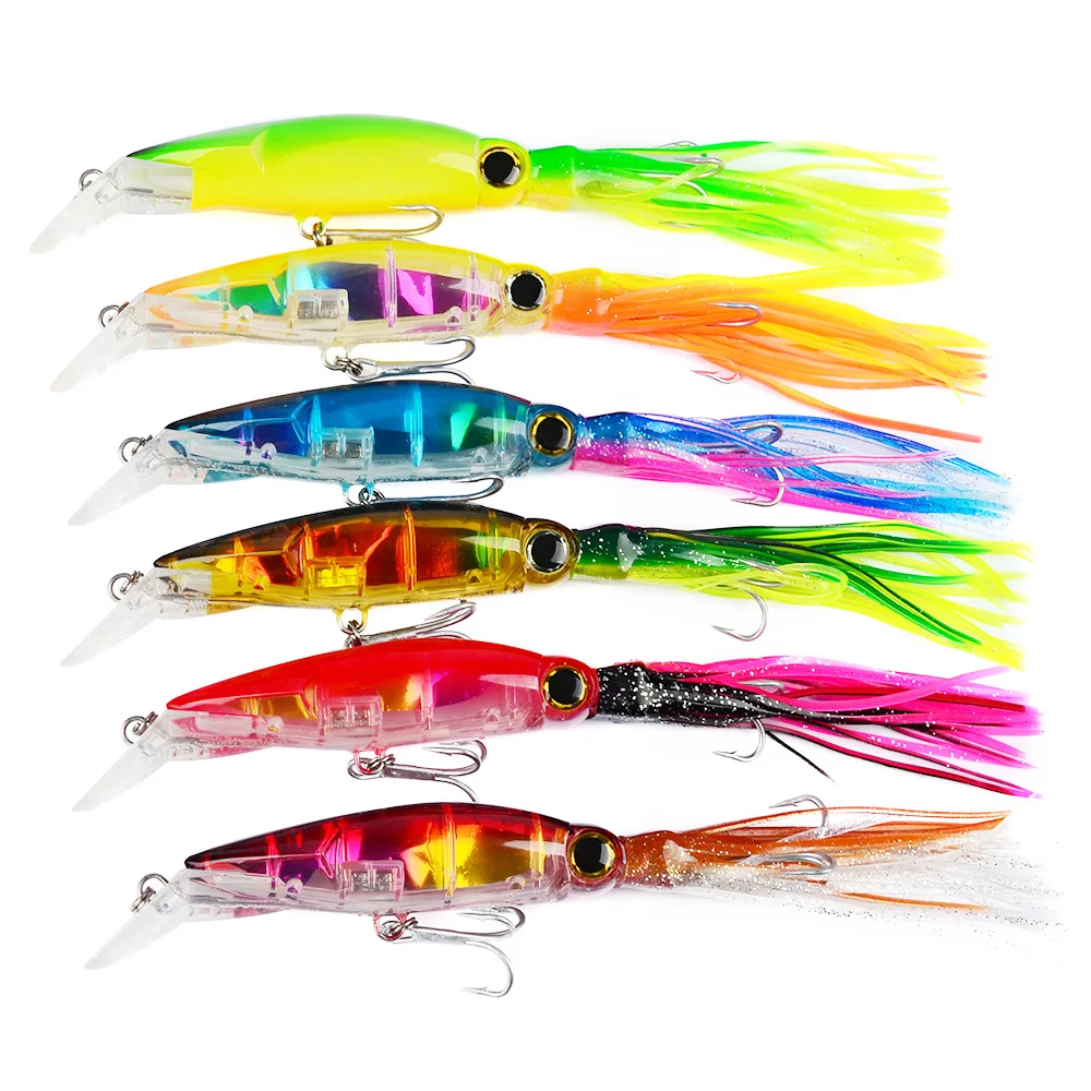 14cm 40g  Octopus Squid Skirts Fishing Lures Casting Bionic Artificial Swimbait with Skirt Tail Hard Squid Fishing Tackle Lures
