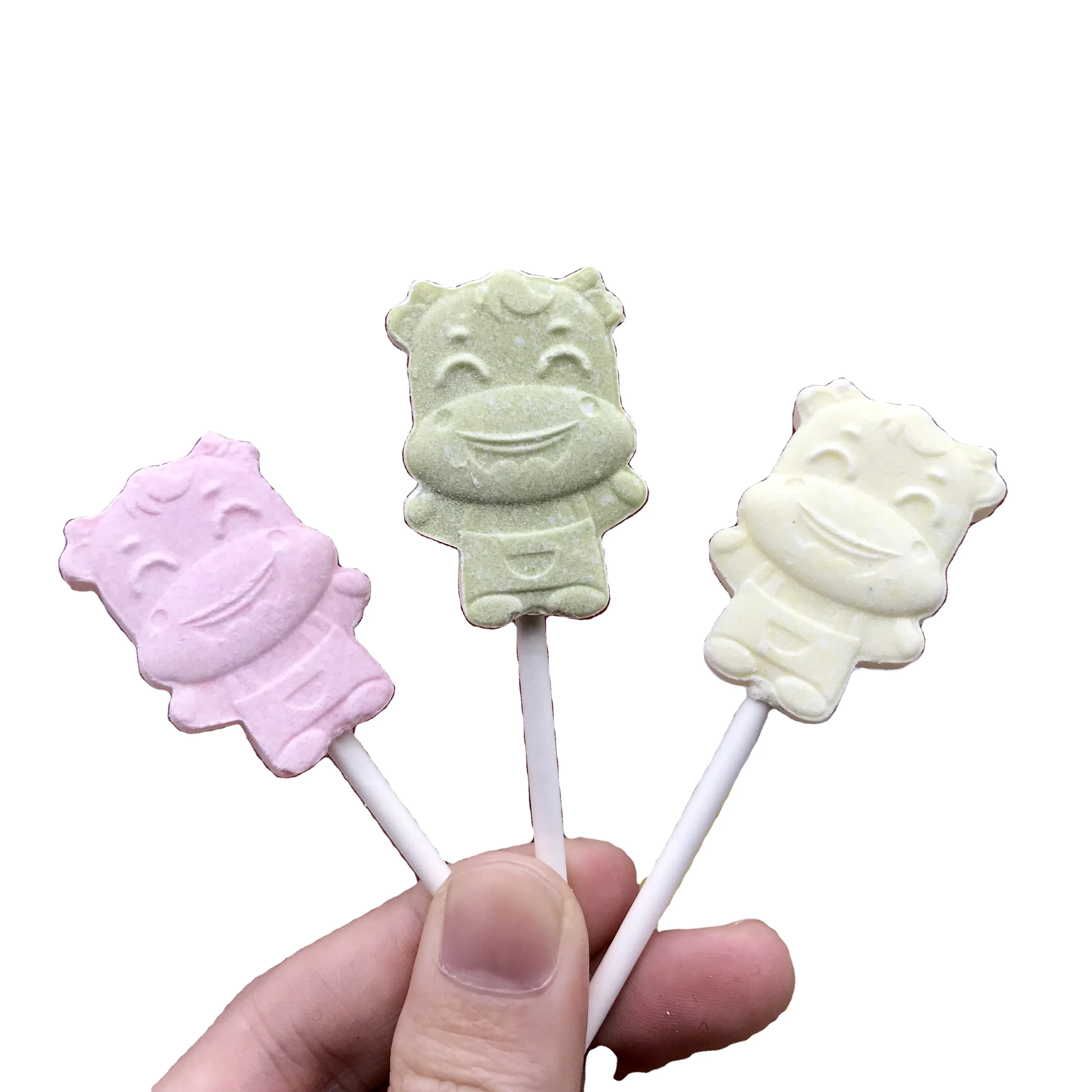 OEM sweet strawberry matcha dried milk powder pressed chewable flat lollipop milk candy