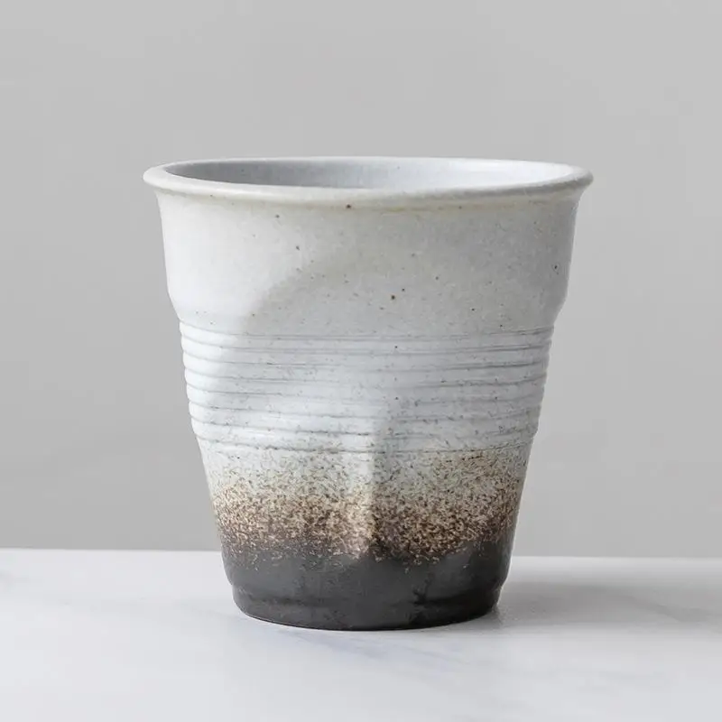 3D Paper Cup Design Reusable Pinched Mugs Creative Irregular Crumple Coffee Mug Italian Espresso Cups Crinkled Pottery Cup