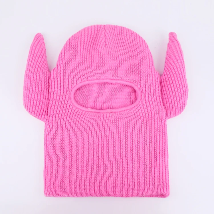 cute balaclava knitted bunny ski mask balaclava one hole embroidered ski mask balaclava with horns
