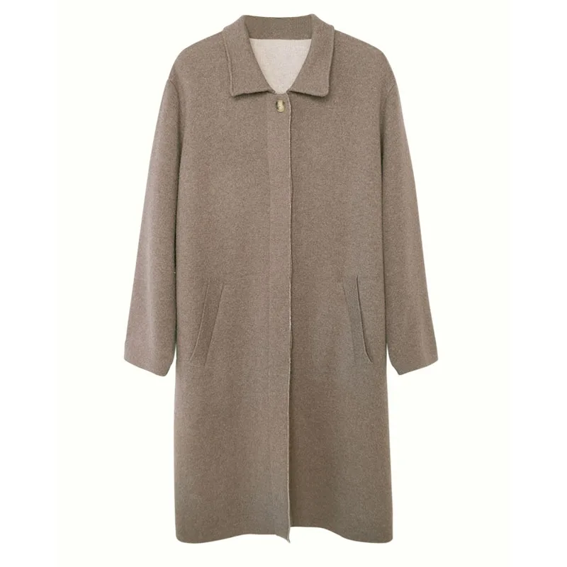 Inner mongolia winter thick knitted trench 100%cashmere sweater  coat camel