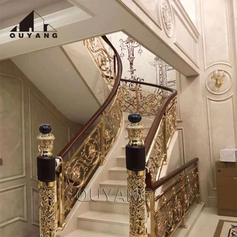 QUYANG Customized Villa Luxury Decorative Morden Brass Copper Baluster Bronze Stairs Handrail Railing For Sale
