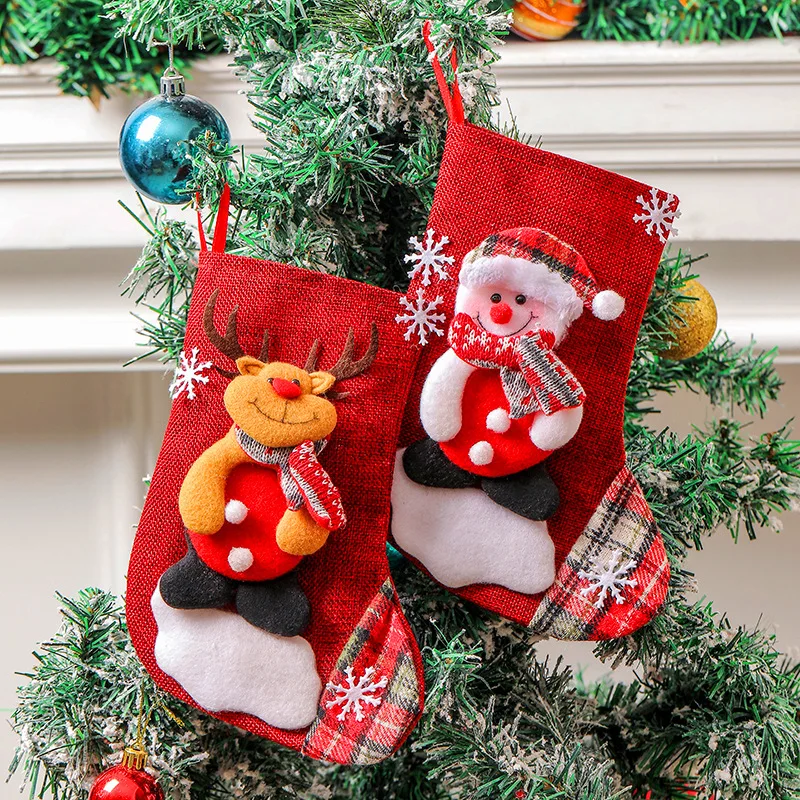 Christmas Candy Gift Socks Large Santa Claus Snowman Christmas Stockings For Sublimation Tree Decorations Christmas Stockings