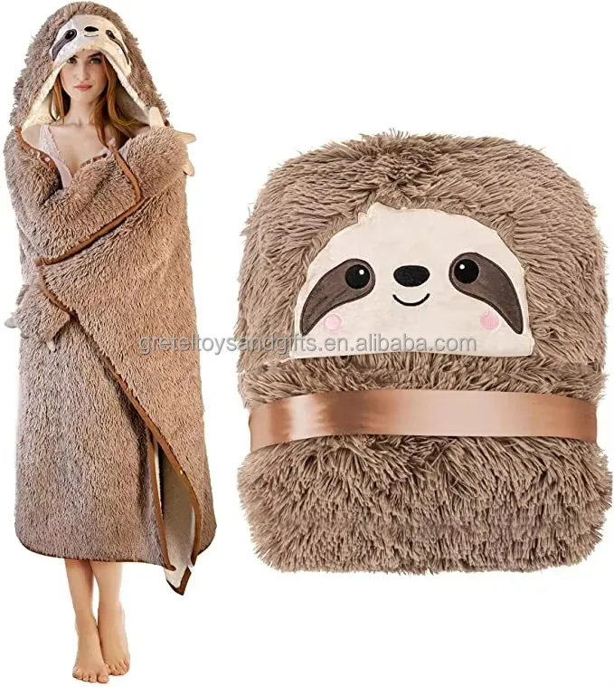 China factory wearable hooded blanket for adults polyester warm blanket for winter faux fur TV sherpa hoodie blanket custom