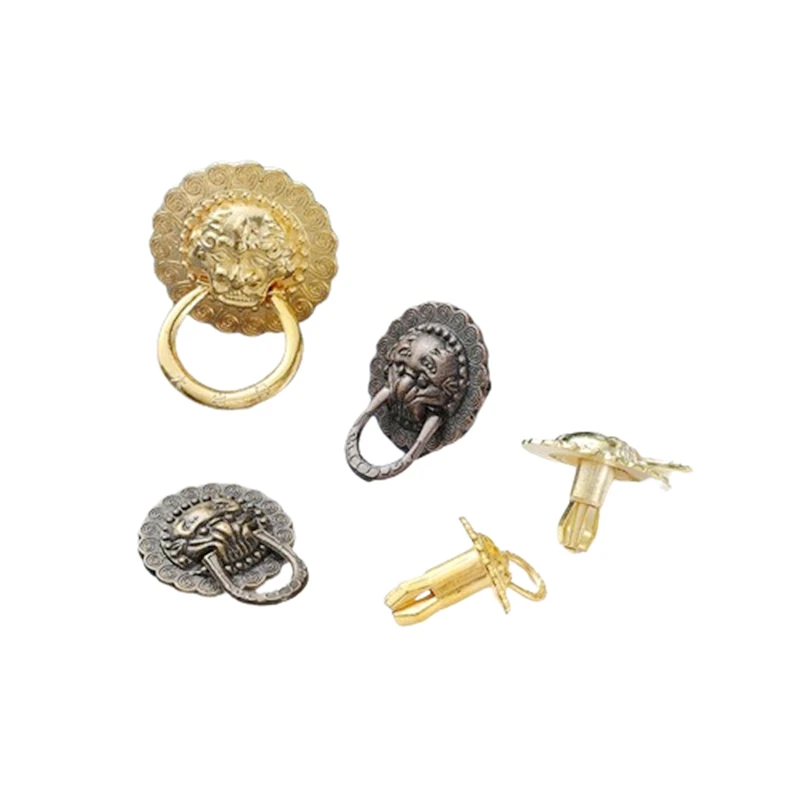 Small handle Gold Lion Head Flat Beast Face Pull Ring Packaging Wine Box Buckle