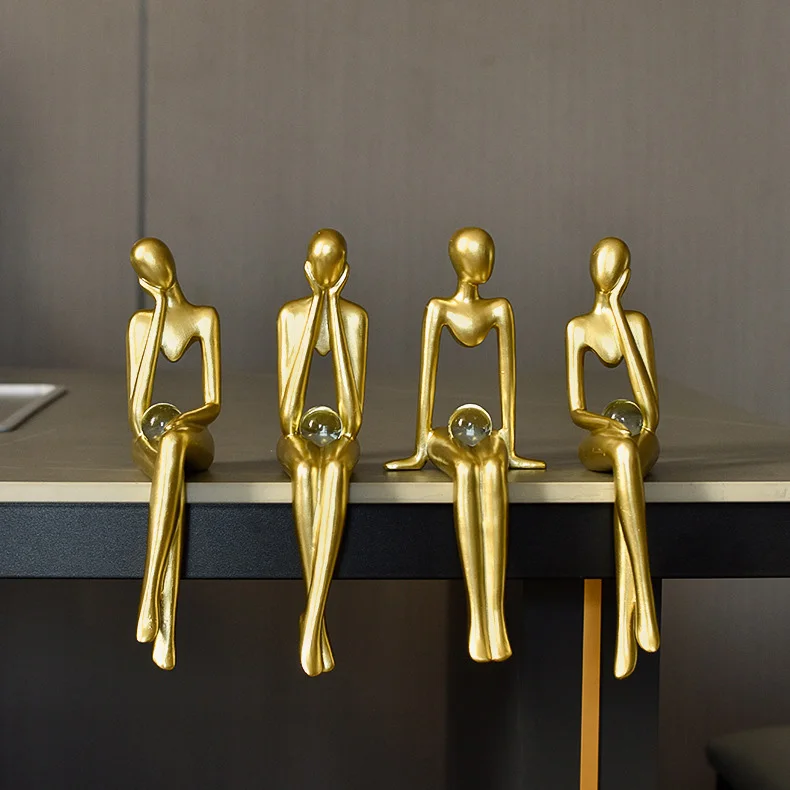 Home Decoration Accessories Decorative Golden Reading Figures Study Room Decorations Ornaments for Home Resin Modern Crafts Gift
