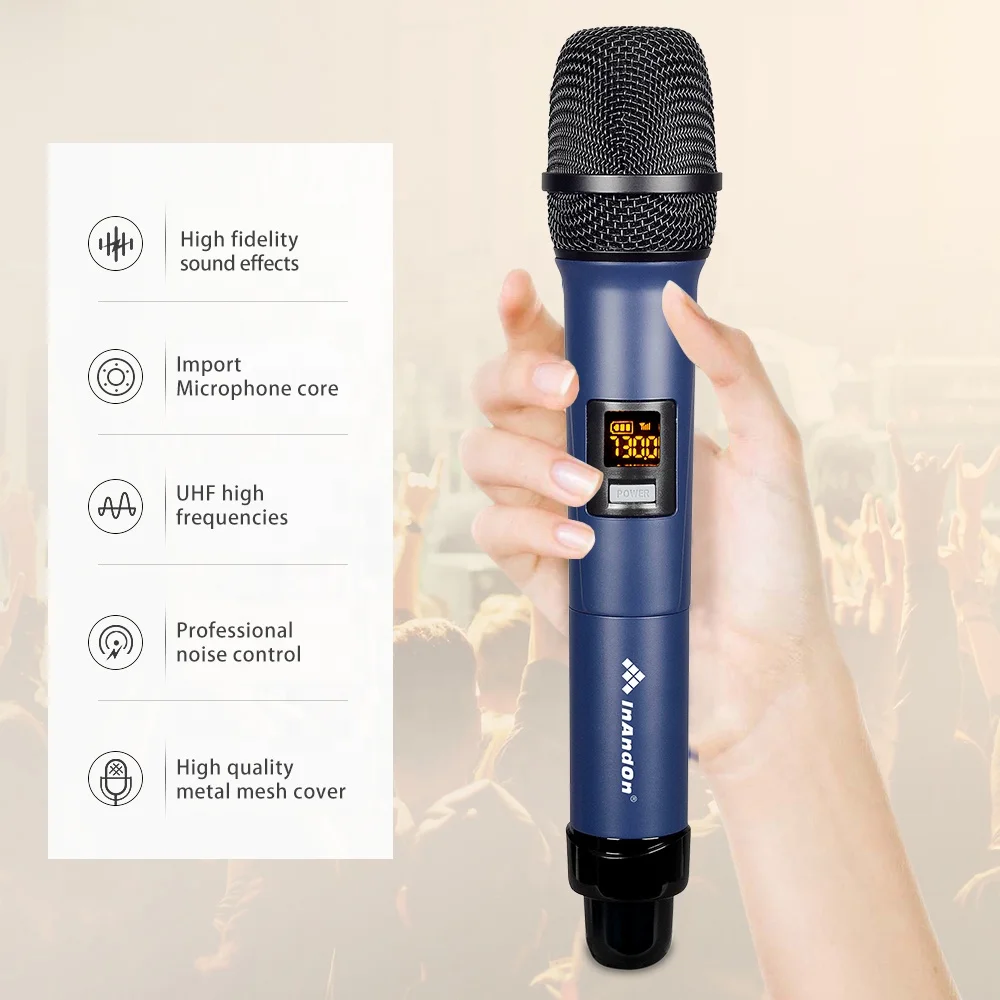 Portable UHF HIFI KTV Rechargeable 2 Channels Wireless Microphones Karaoke Microphone Price