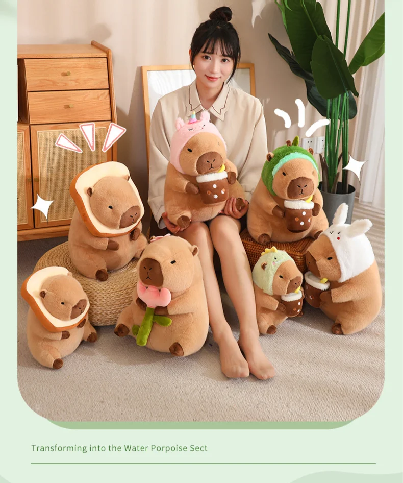 Cartoon Anime Multi Colors cute Capybara Plush Toy with flower toast Stuffed Animal Toys Birthday Doll Gift for Boys and Girls
