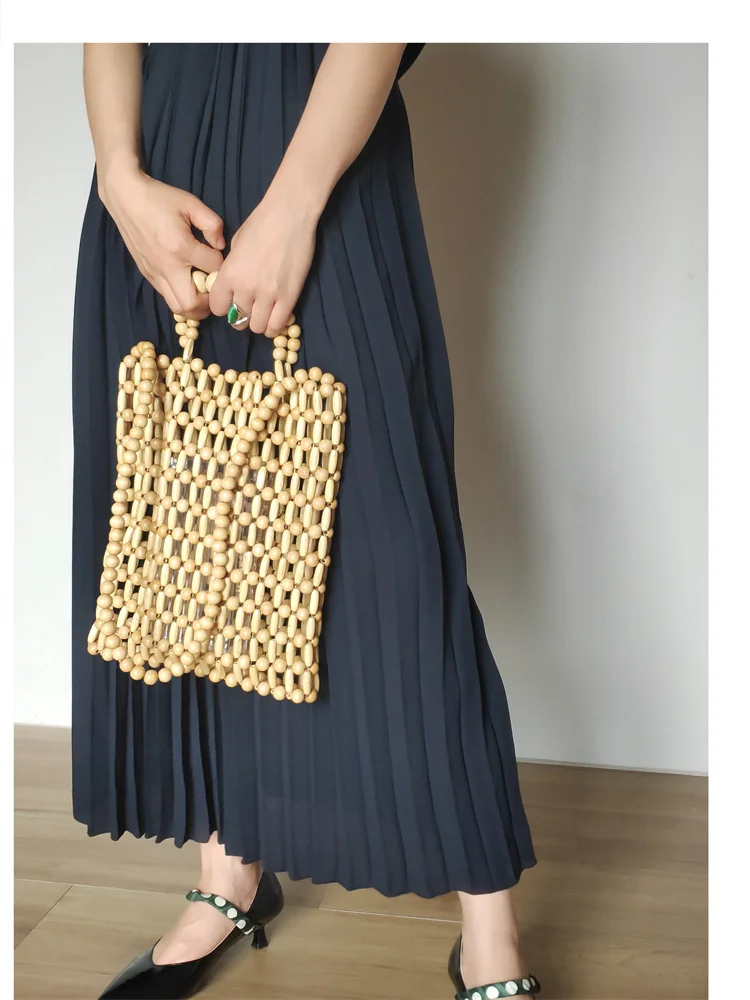 wood bead woven handbag creative DIY wholesale vintage beach bag handmade beaded woven ladies bags