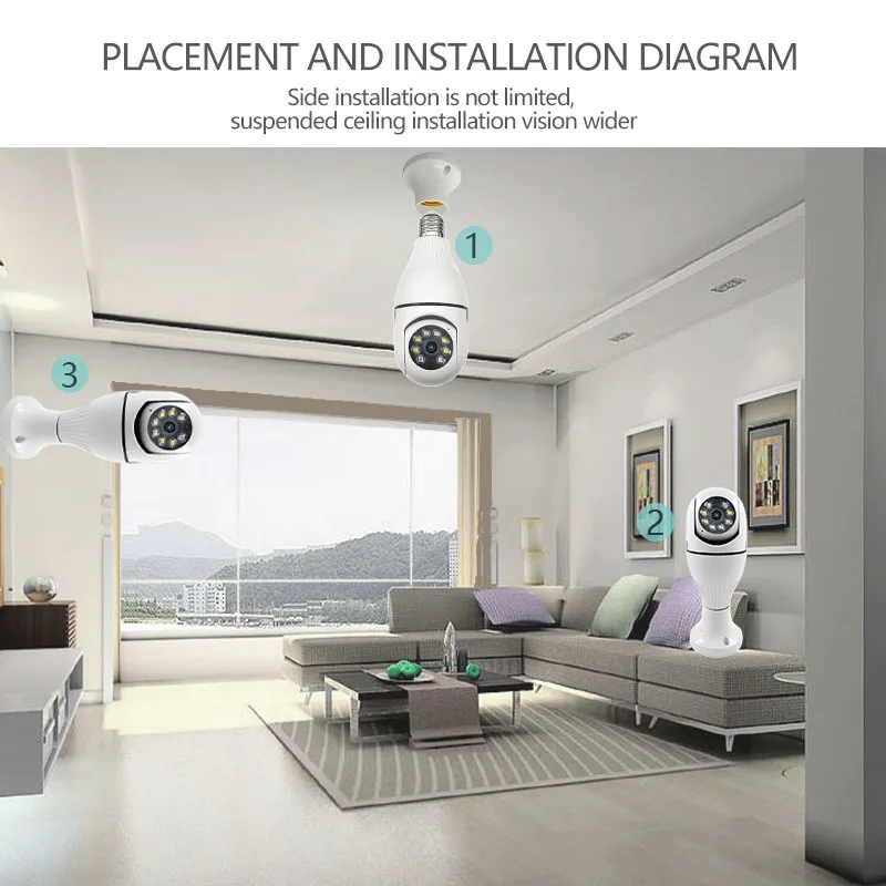 2022 ICSEE 3MP E27 Socket Lamp Holder Full Color 1080p 360 Panoramic Cctv Wifi Ip Camera Ptz Light Bulb Camera