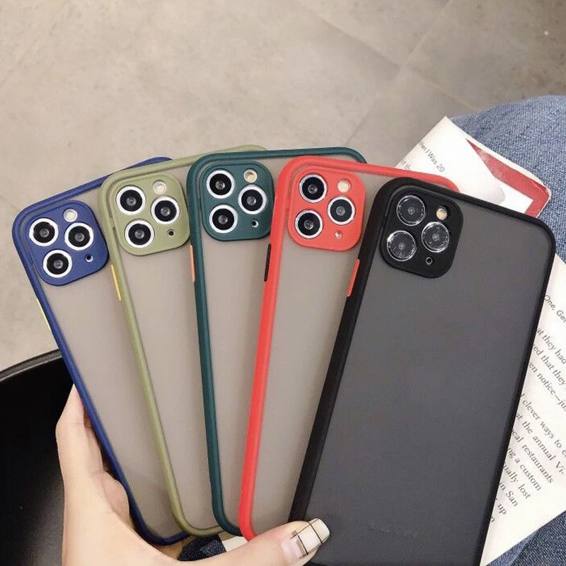 
New Frosted Matte PC Translucent Color Button Matte Skin Shockproof TPU Phone Case For iPhone SE 11 Pro Max XS XR 6s 7s 8s Plus 