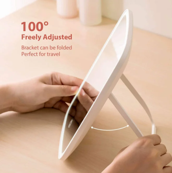 2022  portable personal  best selling vanity mirror with 3 color lights stand up led makeup smart beauty mirror with light