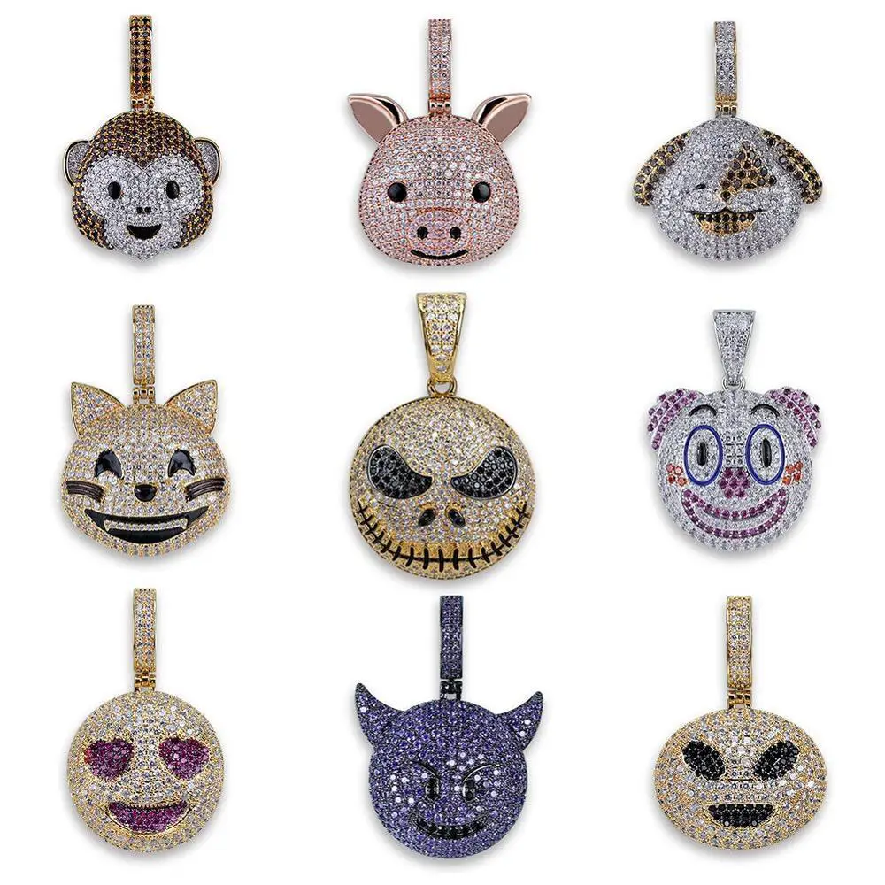 HipHop Cartoon Characters Necklaces Charms Pendants For Men Women Cubic Zircon CZ Chains Jewelry Gifts Factory Custom