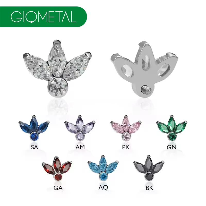 Giometal Новый ASTM F136 титановый с внутренней резьбой тройной маркизой Gemmed с рамкой и набором кончиков Daith Helix пирсинг для ушей