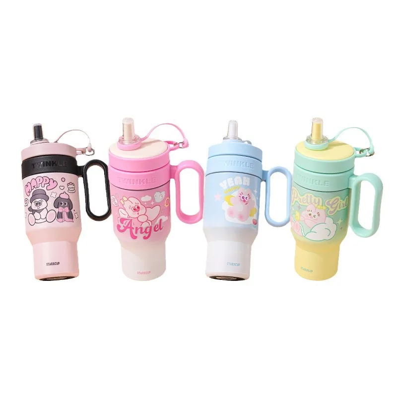 Portable tea water separation cute coffee mug with straw New 850ml large stainless steel ice cup vacuum bottle