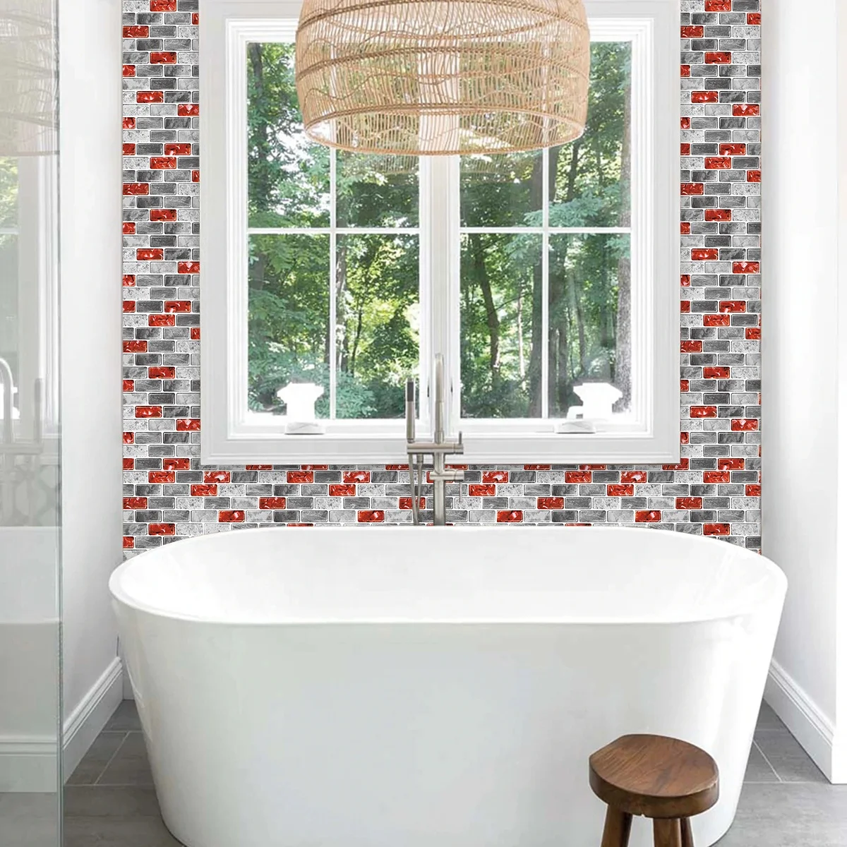 Long Strip Style Self Adhesive Mosaic Red And Grey Marble Strip  wall tiles  home decor for kitchen Bathroom Backsplash