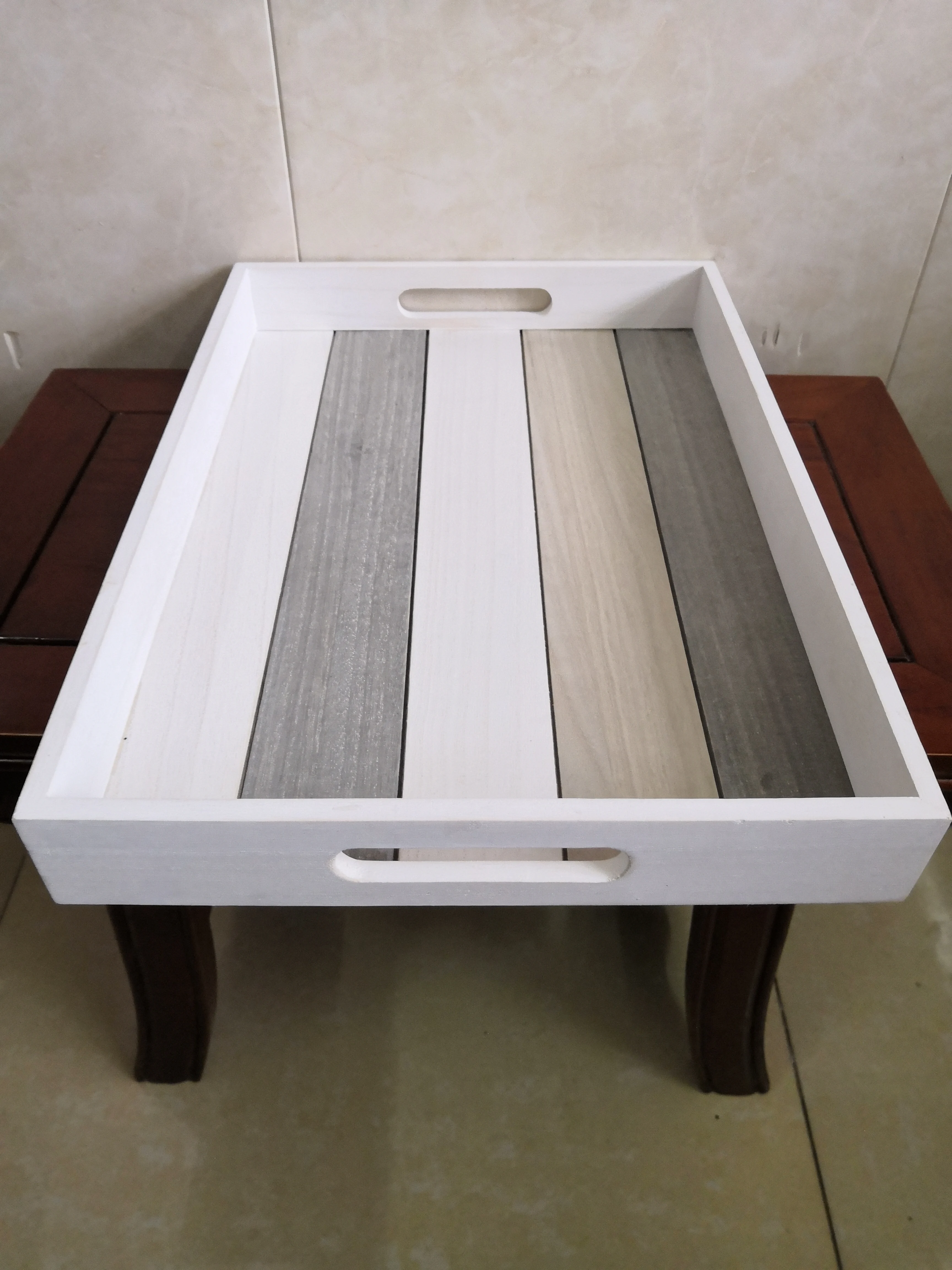 Rustic Wooden Serving Tray for Coffee Table Lap Tray (16.3L x 12.2W x 2H Inches, Multicolor)