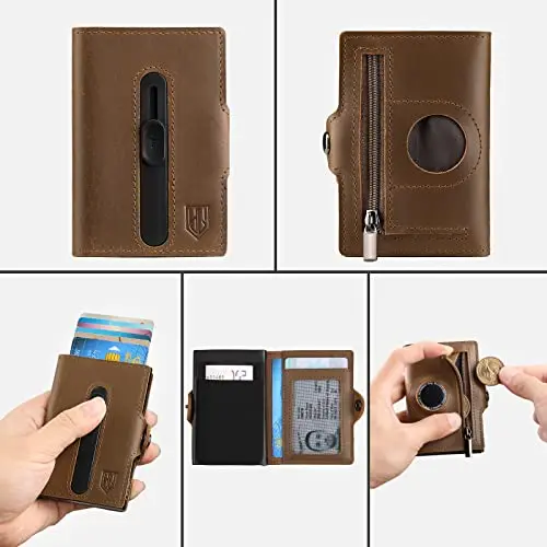 automatic Minimalist Credit Card Holder Pop Up Cards for Men RFID Blocking Slim Metal wallet with air tag pocket