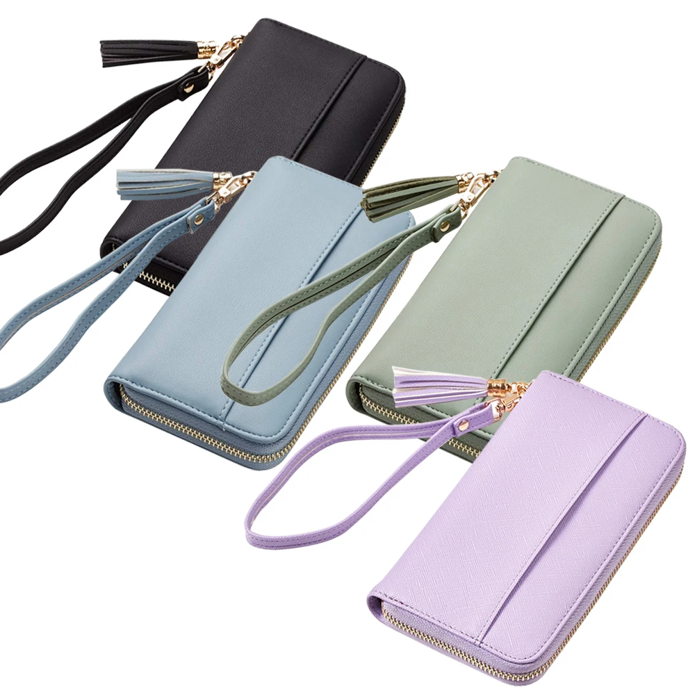 Wholesale Price New Design Custom Logo PU Leather Tassel Wrist Purse Wallet Women