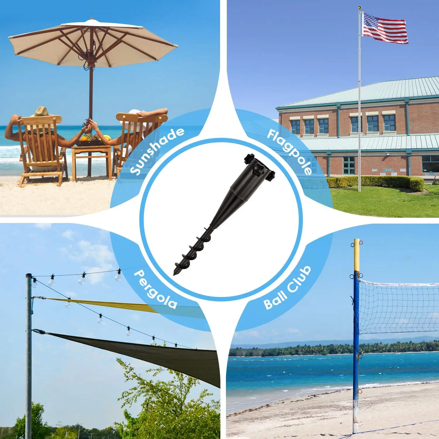 Портативный винтовой держатель для зонта, сверхпрочный пляжный зонт, анкерные болты для песчаного грунта, для солнцезащитного штыря, перголы, шара для клуба