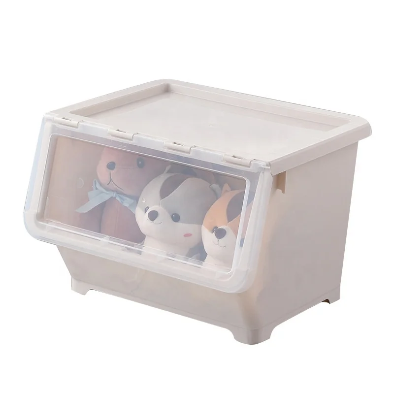 Plastic  toy storage box transparent front opening clamshell storage box  snacks  clothing kids toy storage box