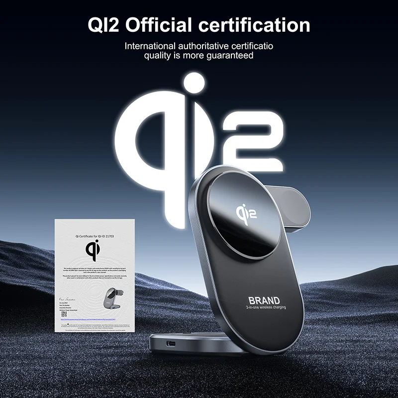 Custom fashion home qi2 wireless charger, mobile phone watch headset 3-in-1 digital wireless charger