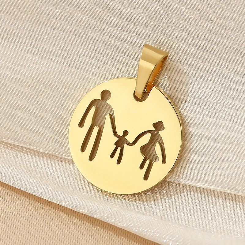 Kalen Charm Jewelry Round Hollow DIY Pendant Stainless Steel Girls and Boys My Family Pendant