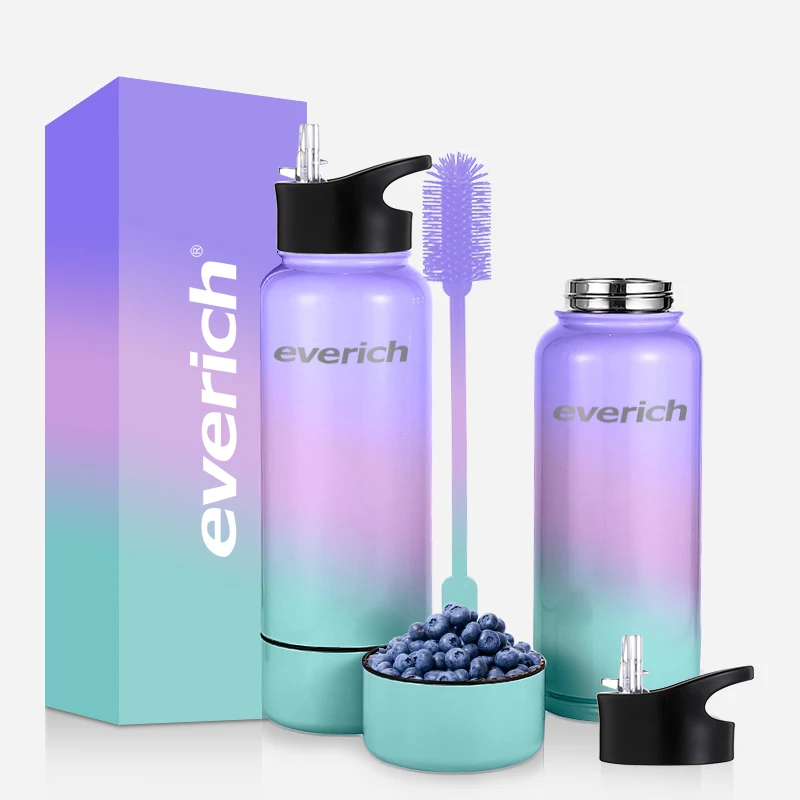 Горячая Распродажа вакуумная Изолированная бутылка для воды everich с двойными стенками из нержавеющей стали 304 широким горлышком и отсеком хранения