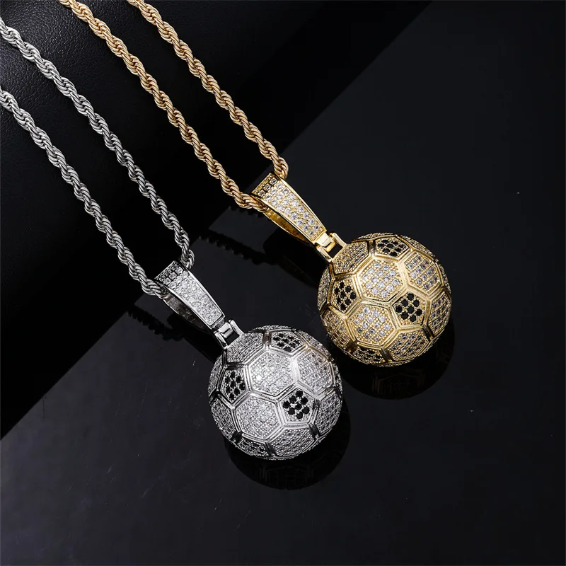 2024 Trend Pendant Necklace Personalized Hip Hop Enamel Sports Pendant Necklace Iced Out Full Diamond Football Pendant For Men