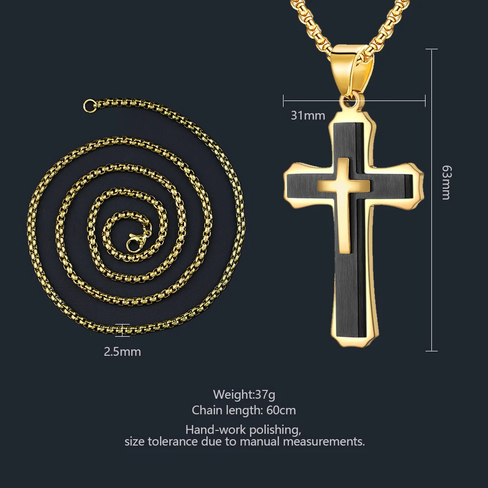 Popular Jesus Cross Pendant Necklace Personalized Christian Jewelry 18k Gold Plated Stainless Steel Necklace for Mens Graduation