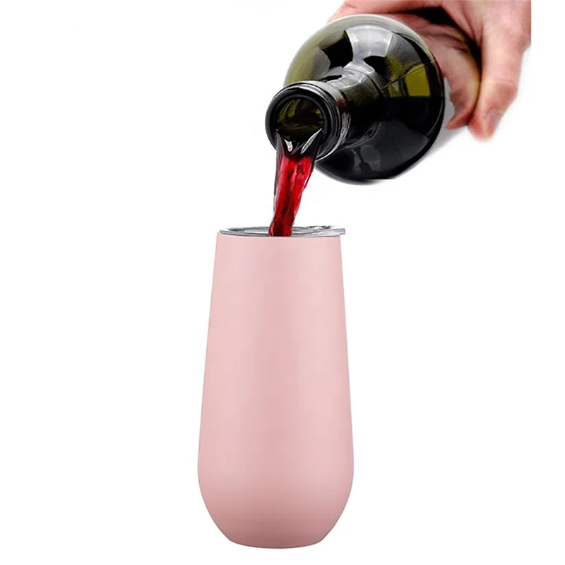 Factory Direct Price 6oz Color Classic Wine Tumbler Insulated Flute Stainless Steel Stemless Champagne Glass