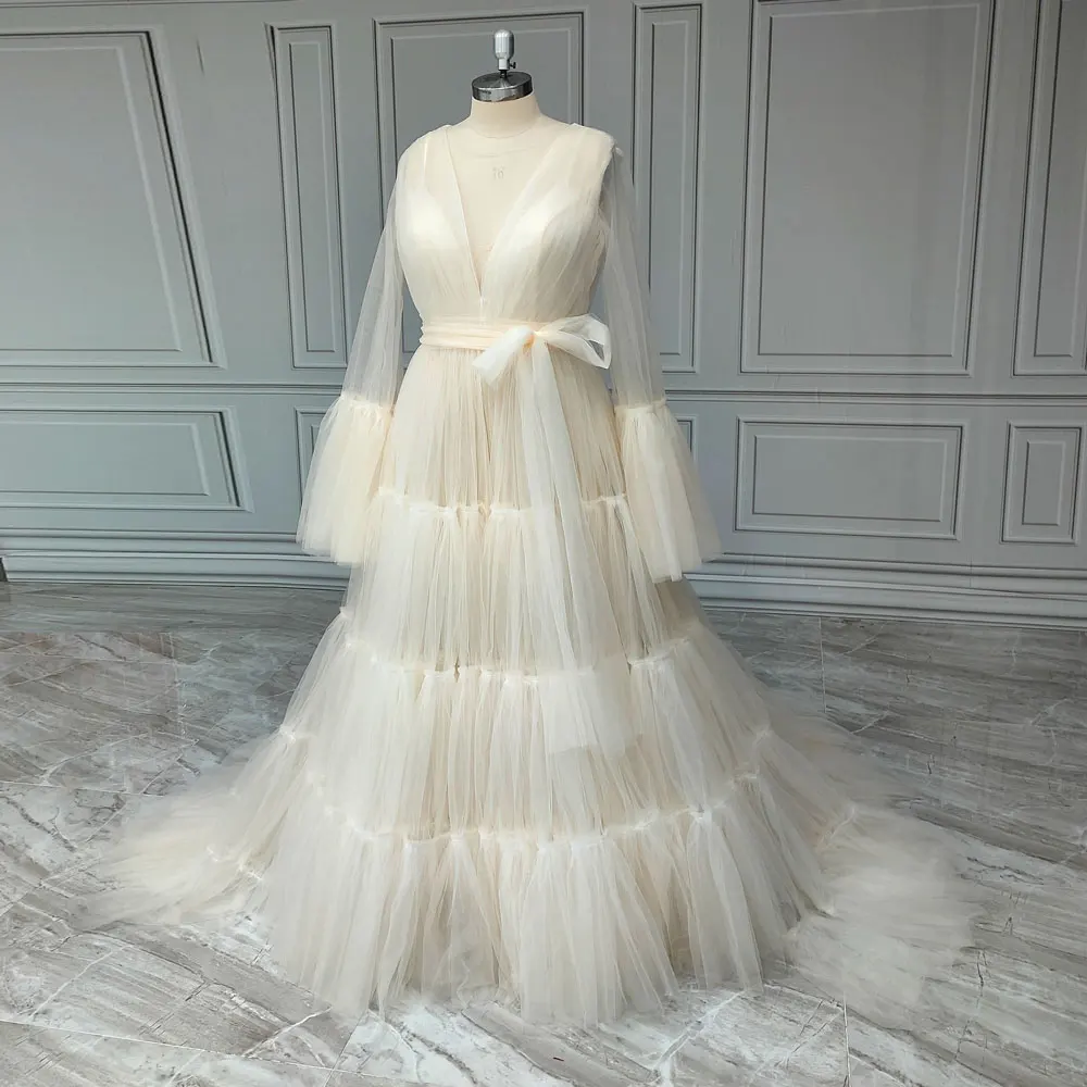 Real Photo Champagne Bridal Tulle Maternity Dresses for Photography Pregnancy Photo Shoot Gowns Outfit See Thru Tulle Sheer Robe