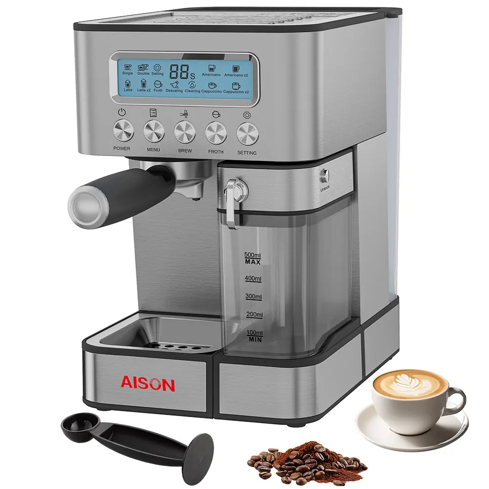 Household 1350W 20 Bar 1.8L Powerful Pump 2 Cups Dual-Stainless Steel Filter Milk Frothing Coffee Maker