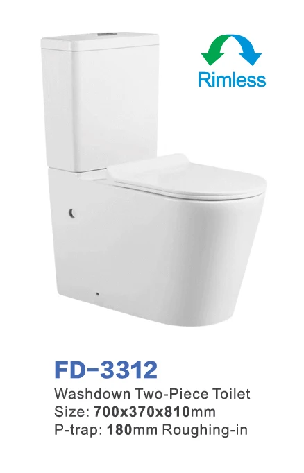 Hot sale WC rimless good price standard back to wall floor mounted two piece toilet