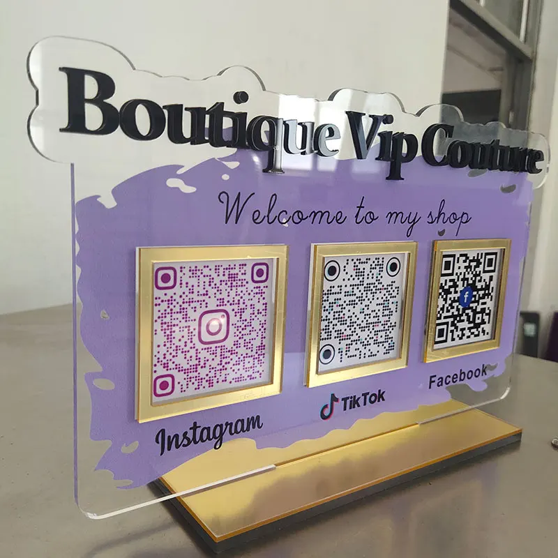 Пользовательский Настольный стенд с Qr-кодом Facebook Instagram настольный для социальных сетей знаки сканирования оплаты Qr-кода акриловая подставка