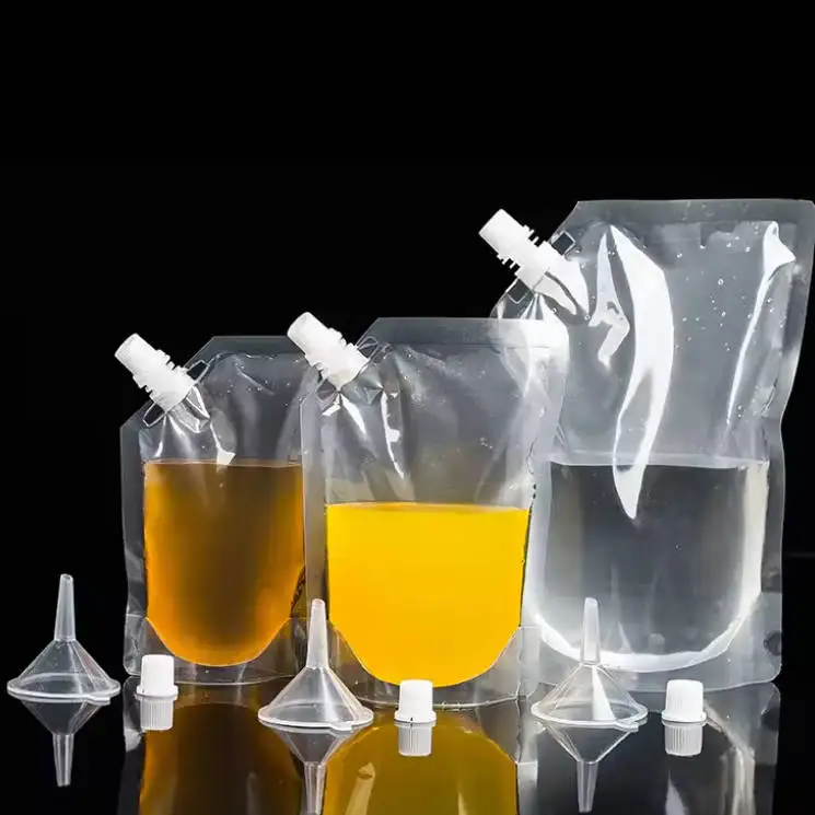 Free Sample Food Grade Plastic Beverage Packaging 250Ml 500Ml Transparent spout bag Clear Drink Pouches Spout Pouch Bag