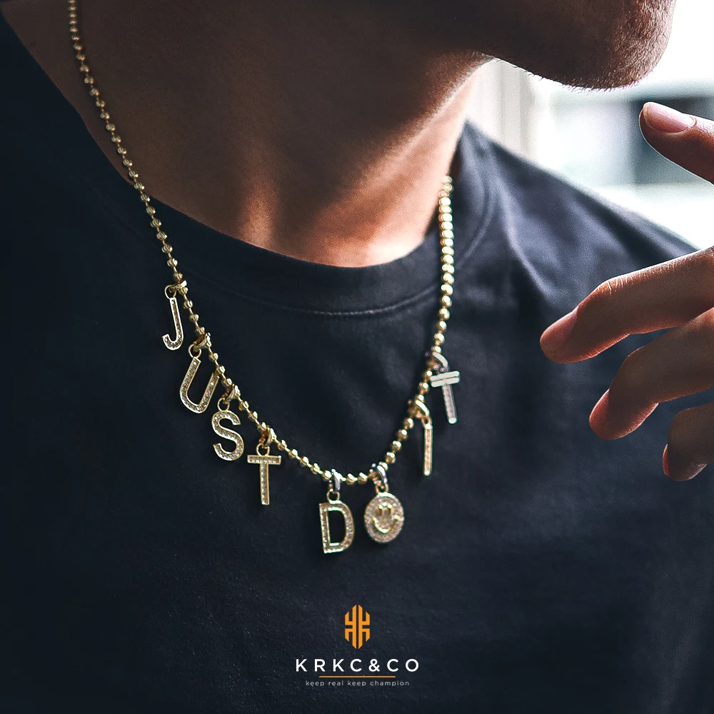 KRKC Fashion Dainty Silver Plated Personalized Initial Letter Name Pendant Jewelry Chain Choker Necklace with Charms