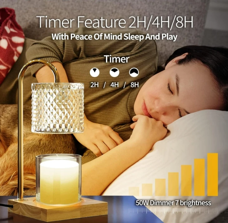 cheap Home flameless natural wood candle warmer lamp aroma fragrance light scented burner lampshade luxury style candle warmer