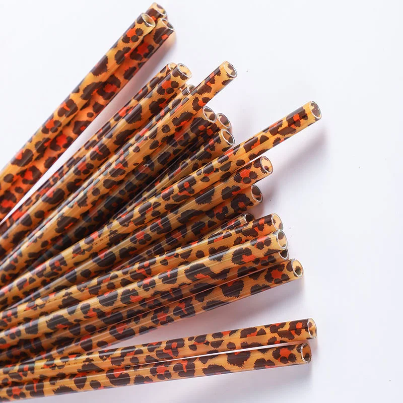 25Pcs Bag Eco friendly Reusable Drinking Straw PP Hard Plastic Straws Leopard print tumbler straws