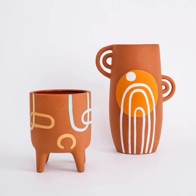 EAGLEGIFTS Wholesale Home & Garden Office Desk Pottery Boho Flower Vase Pot Indoors And Garden Footed Ceramic Flower Pot