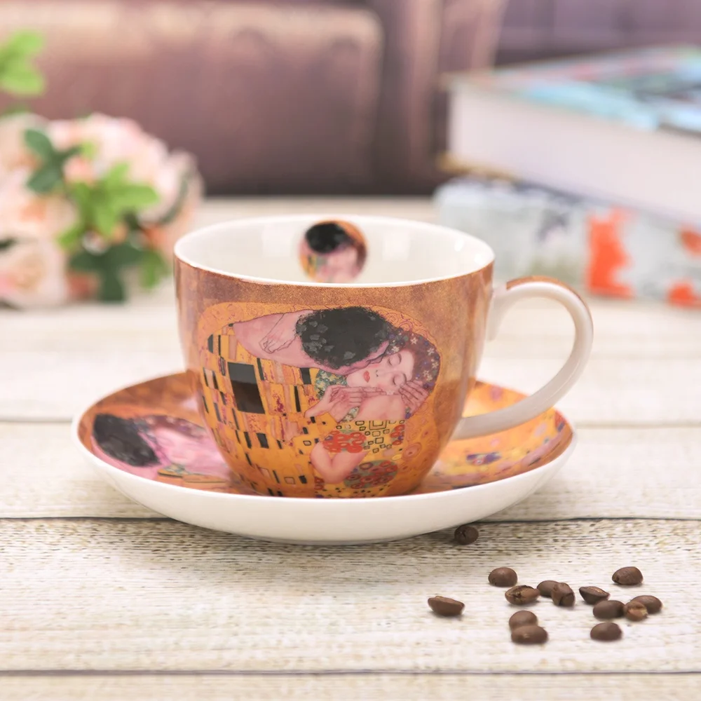 Customized logo a Coffee Mug Ceramic with Art Printed Portable Coffee Cup Gift Set