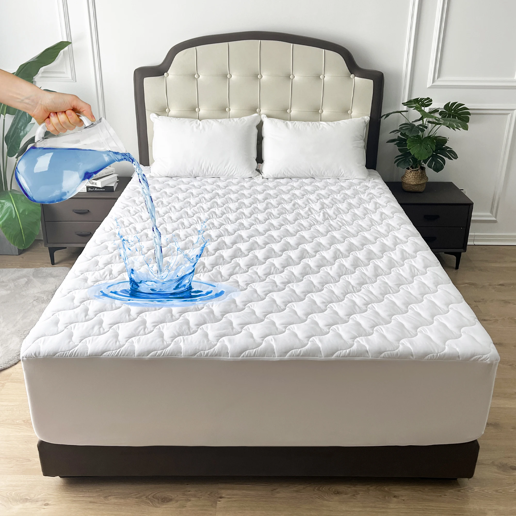Custom quilted waterproof mattress cover pads antibacterial breathable ultrasonic thick fitted tpu mattress topper and protector