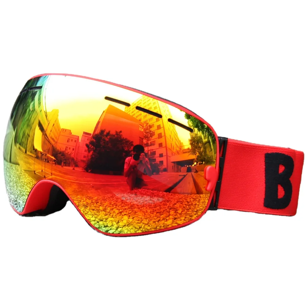 Double-layer anti-fog and dust-vacuum electroplating ski goggles for outdoor sports, mountaineering, snowboarding and skiing