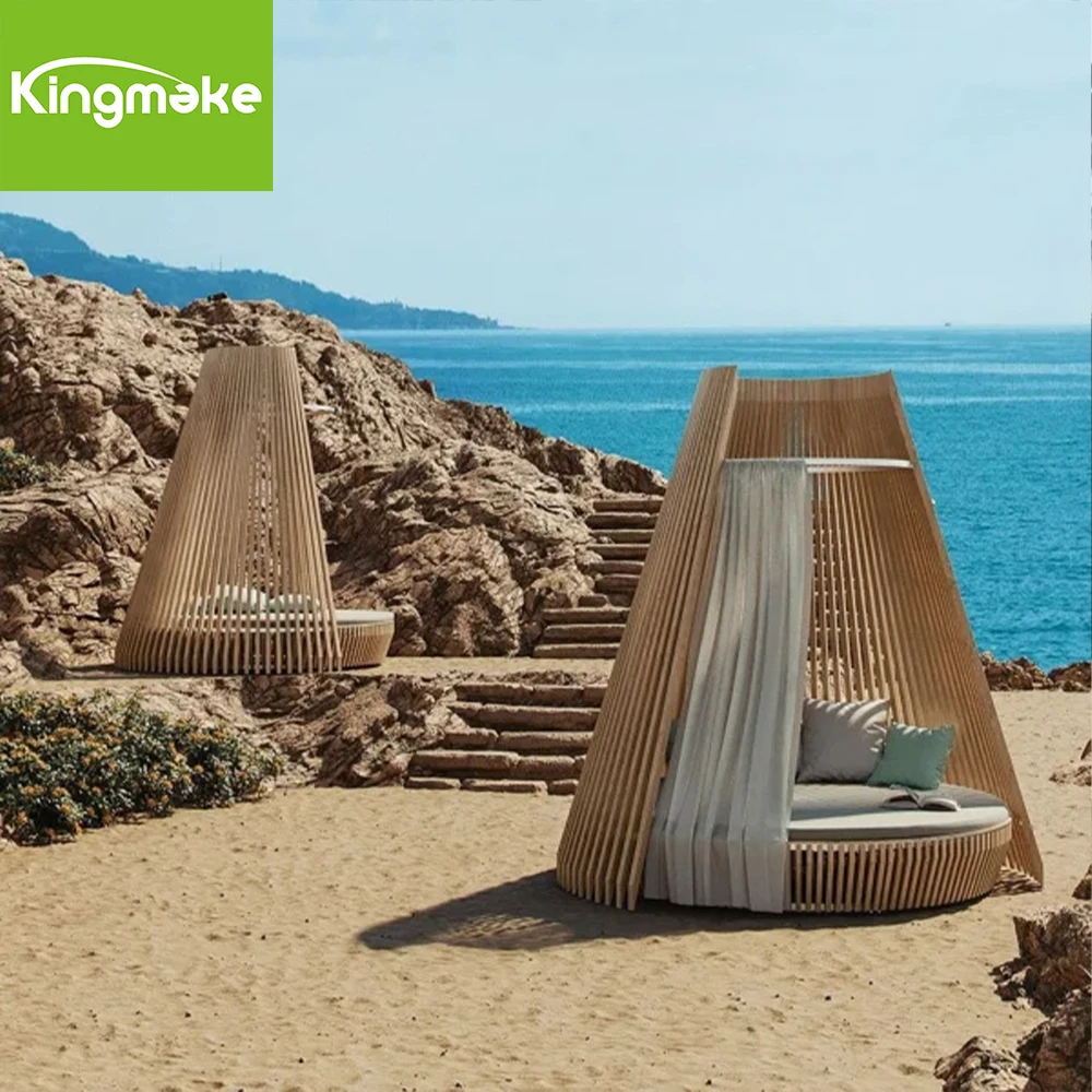 Top Selling All Weather Beach Daybed Teak wood Patio Outdoor Canopy Furniture Pool Adjustable Daybed