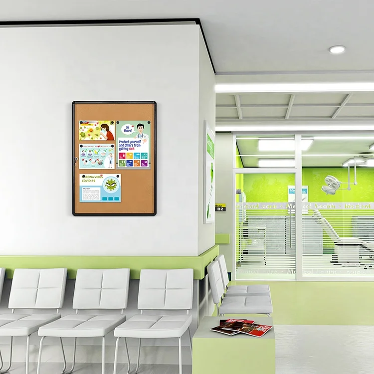 
Shatterproof acrylic door enclosed cork showcase display messages memo board lockable notice bulletin board 