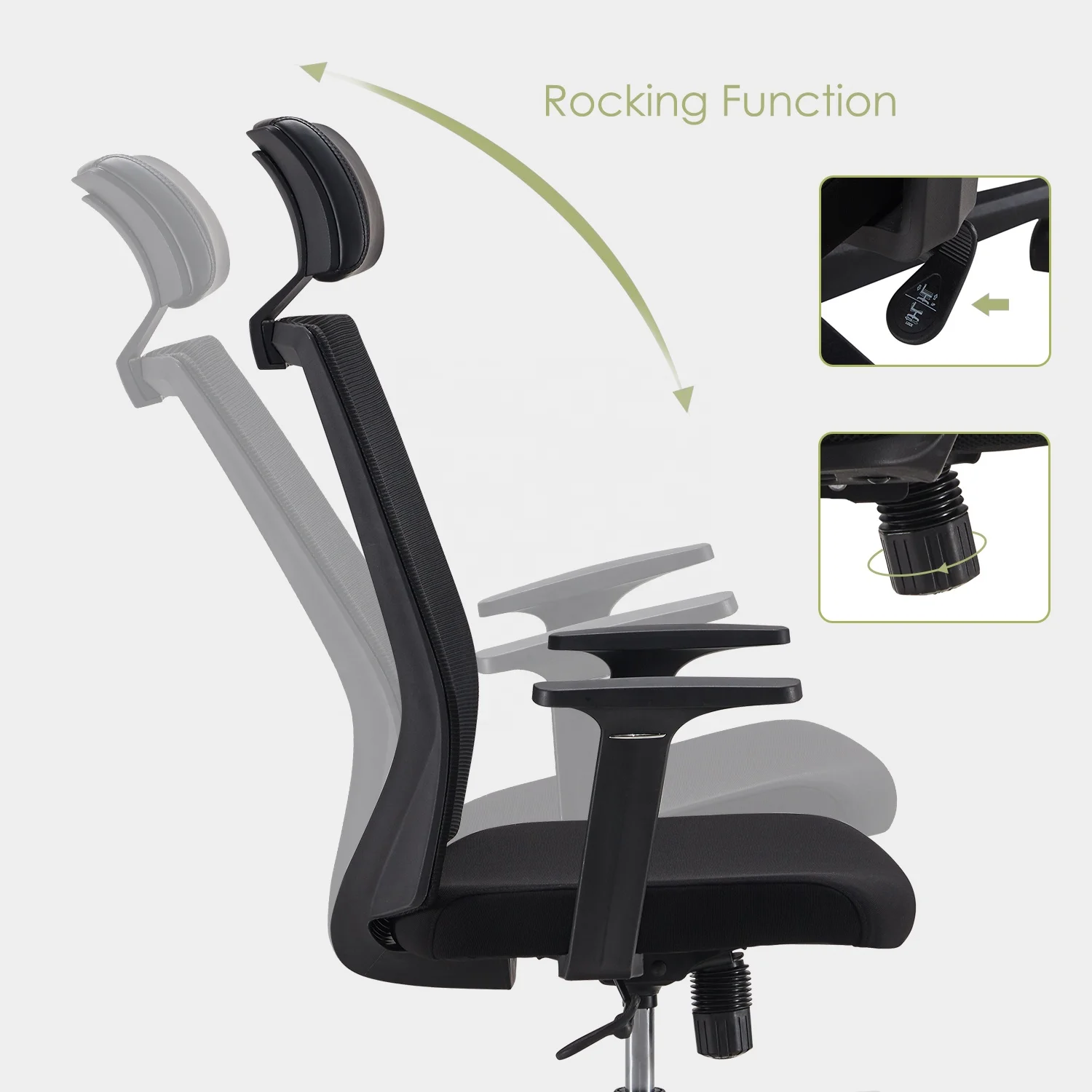 Black Task Staff Fabric Fixed Armrest Office Mesh High Back Office Chair