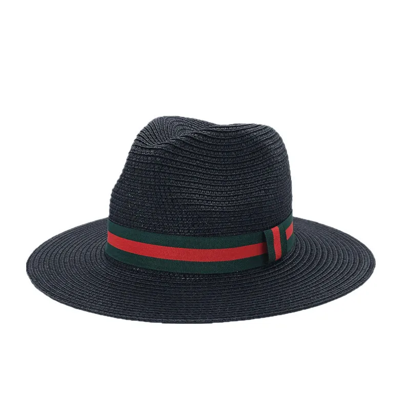 Panama Men Straw Hat With Bee Green Red Striped Ribbon Summer New Colourful Travel Beach Sun Shade Wide Brim Fedora