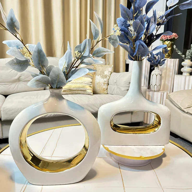 Custom Housewarming Wedding Gift Gold Electroplated Glazed Porcelain Ceramic Flower Vase