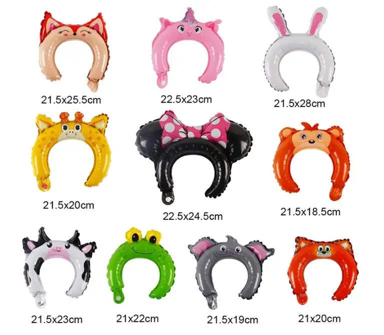 Hot Sale Cute Frog Panda Fox Baby Animal Headband Foil Balloon Birthday Party Balloons Decoration Birthday Balloons